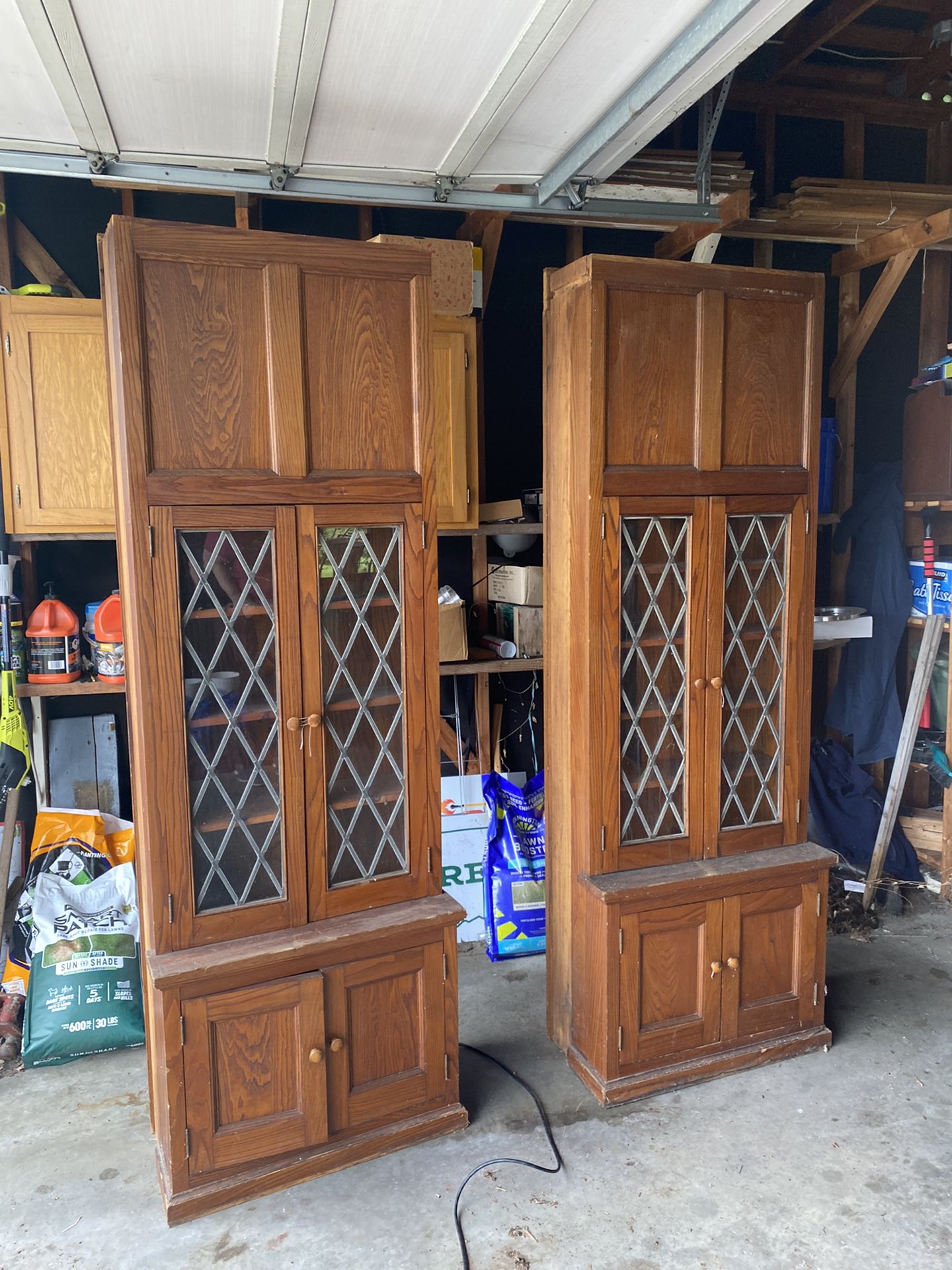 2 Antique Cabinets, Leaded Glass Doors