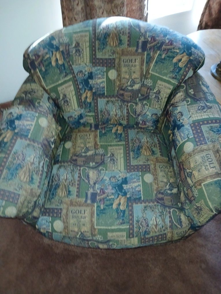 Pair Of Low Back Swivel Rocking Chairs Golf Print