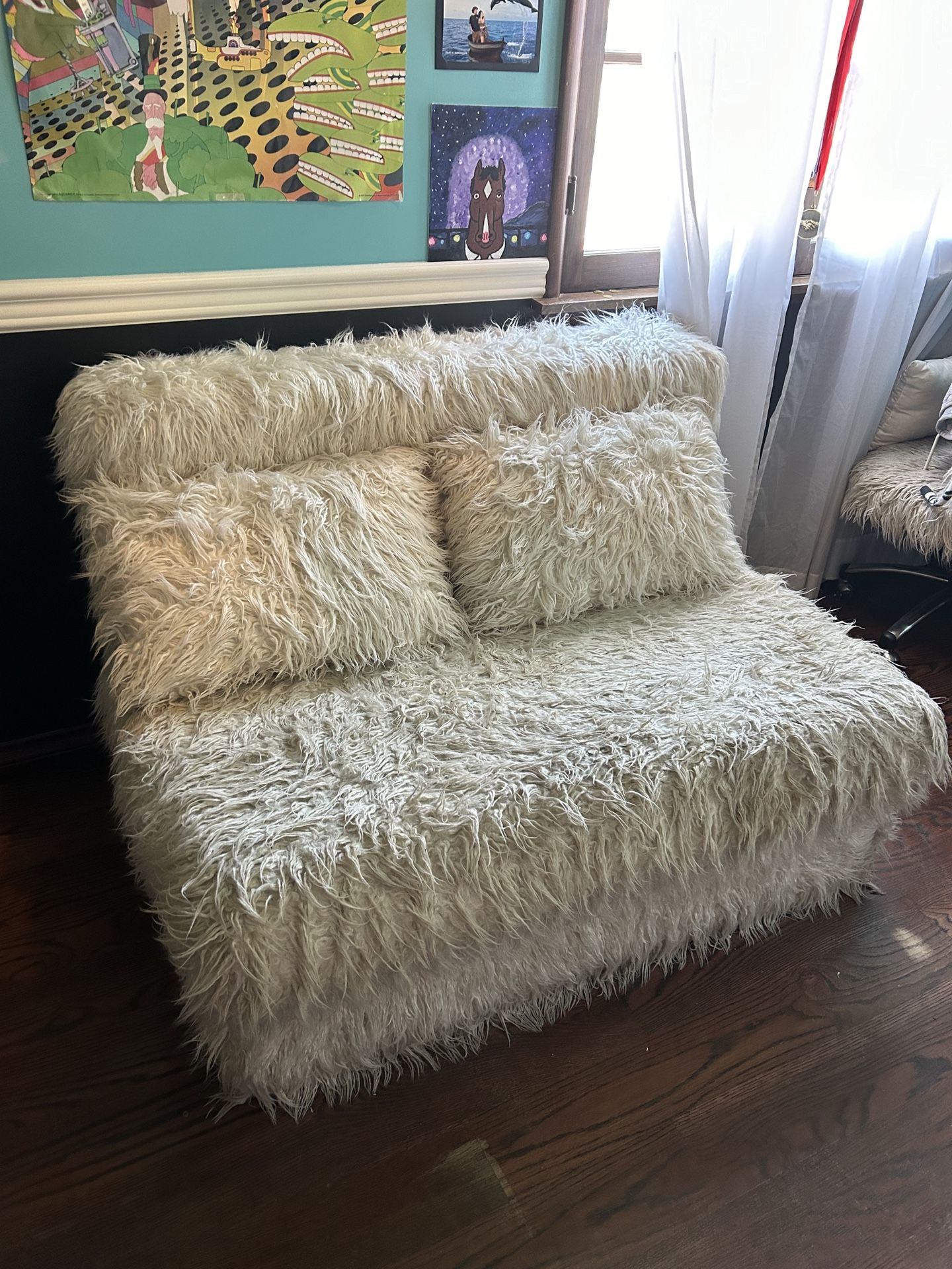 PB Teen Furlicious Faux-Fur Cushy Sleeper / Pull out Couch (O.B.O.)