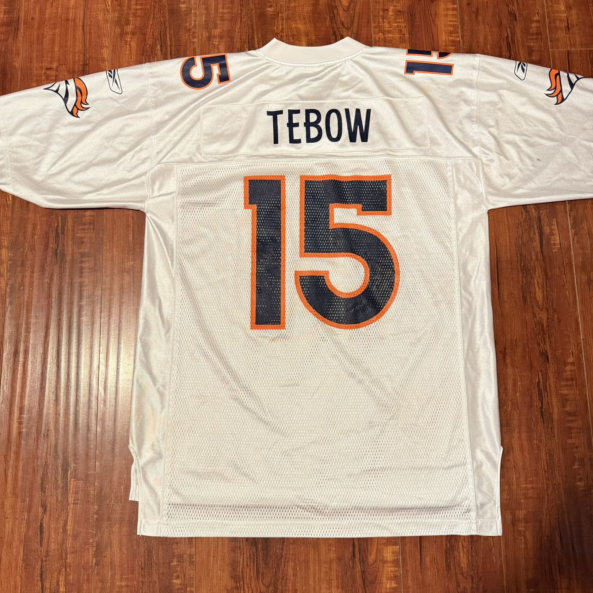 Denver Broncos #15 Tim Tebow NFL Players Reebok Jersey White Sz L Preowned Read!