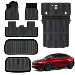 AUXKO All Weather Full Set Mats for 2025 2026 New Tesla Model Y Juniper (Premium&Performance Not for Standard) Floor Mat+Cargo Mat with Backrest Mat+T