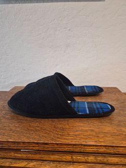 Black Blue Plaid Detailed House Slipper Men's Size US 13-14