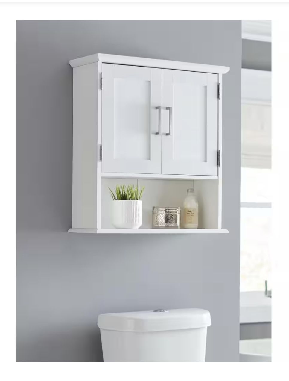 Wall Cabinet with Open Shelf in White