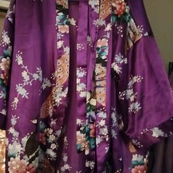 Purple Peacock Floral Kimono Robe