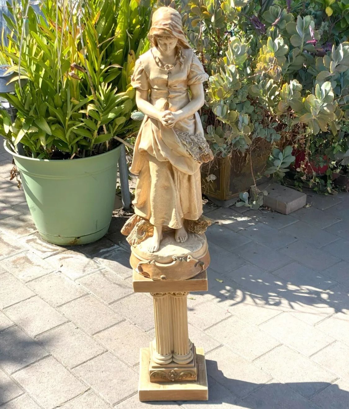 29" Alexander Backer Chalkware Figure After E. Peynot Woman With Wheat Praying