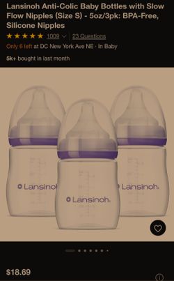 3x Lasinoh 5 oz Anti-colic Baby Bottles with Slow Flow Nipples NEW