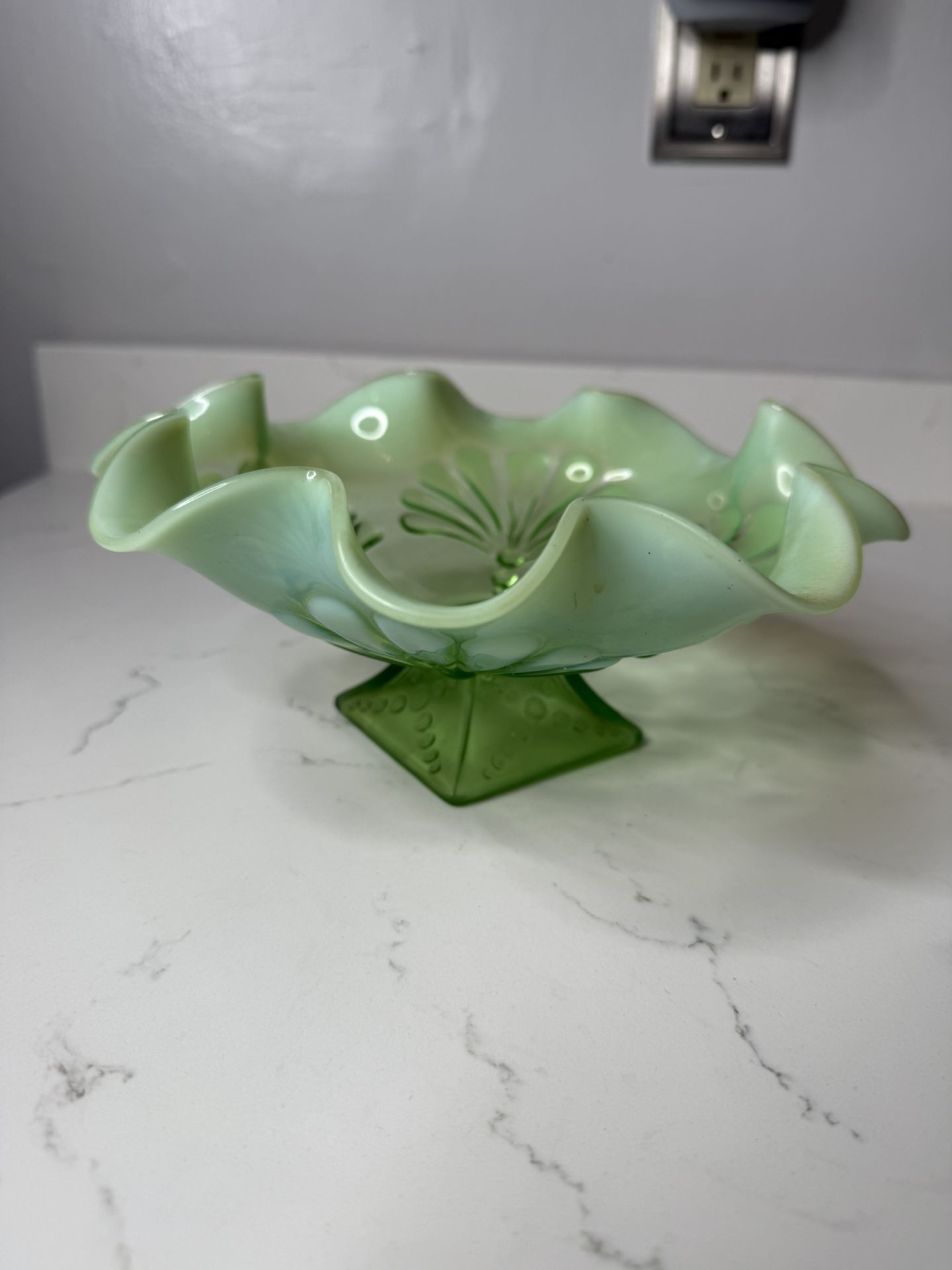 Vintage Green Glass Candy Dish