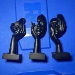 3 Pcs Thinker Statue, Silence is Gold Abstract Art Figurines 