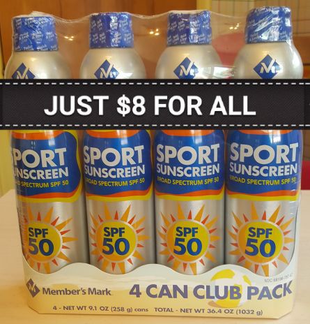 Member's Mark sport sunscreen SPF 50 ! All 4 Cans for $8!