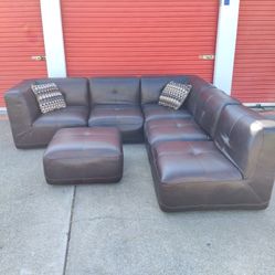 FREE DELIVERY- Beautiful Luxury Chateau d'Ax Brown Italian Leather Modular Sectional Sofa w/Ottoman