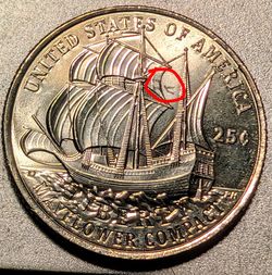 NEW 2026-D "MAYFLOWER COMPACT" Liberty Quarter Error Coin....Letter Doubling on Boat side with odd mark next to mast