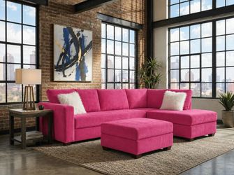 💝 Girl's look at this😍 Brand new comfy pink L shape sectional couch/sofa W/ Pillows & opt Ottoman • Pay After Delivery 🚚