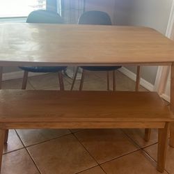 Mid-century dining table with dining bench