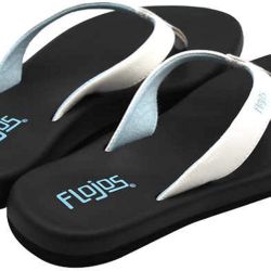 Flojos Ladies Flip Flops Sandals Thongs, Black  & white Size 7 - NWT