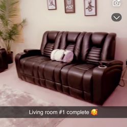 LED Black Leather Reclining Couches 