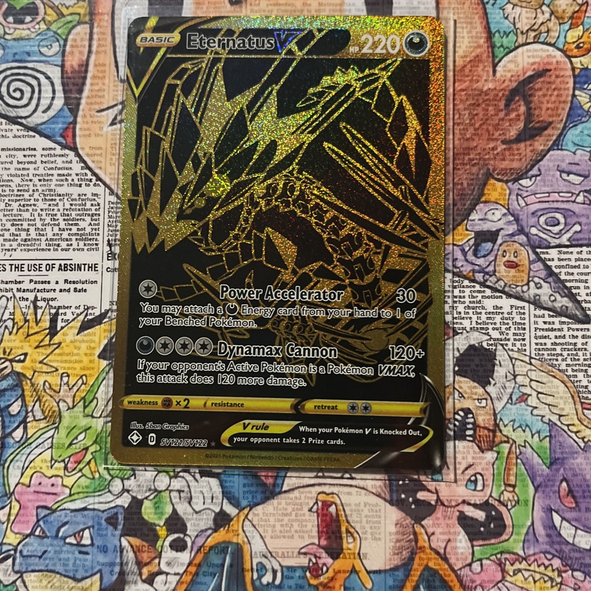Eternatus V SV121/SV122 Gold Ultra Rare Full Art - 2021 Pokémon Shining Fates NM