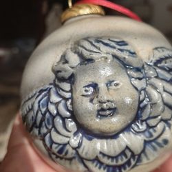 Row Pottery Works Ltd. Edition Angel Ornament Joy to the World 1998 Salt Glaze