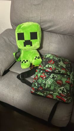 Minecraft Creeper Plush Backpack and Mini Bag Set