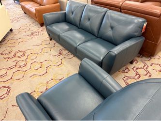 Furniture- Real leather 3 seater tufted back sofa- Myia