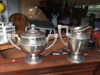 Silver Sugar bowl with lid and Creamer dish