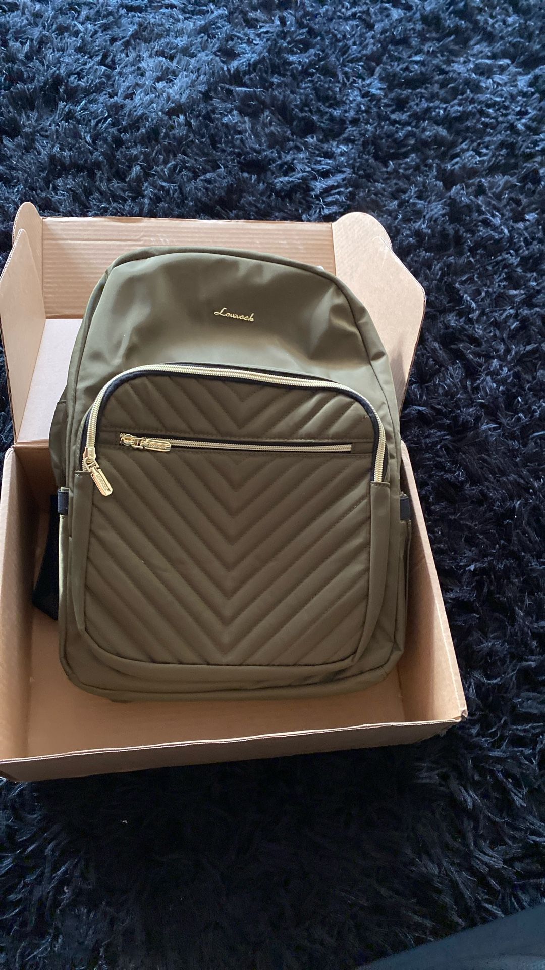 Money, green backpack brand new never been used. Good quality could charge your phone battery department.