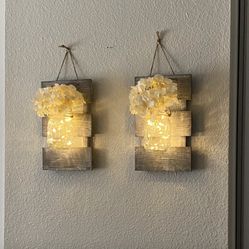 2 Hanging Mason Jars With Lights