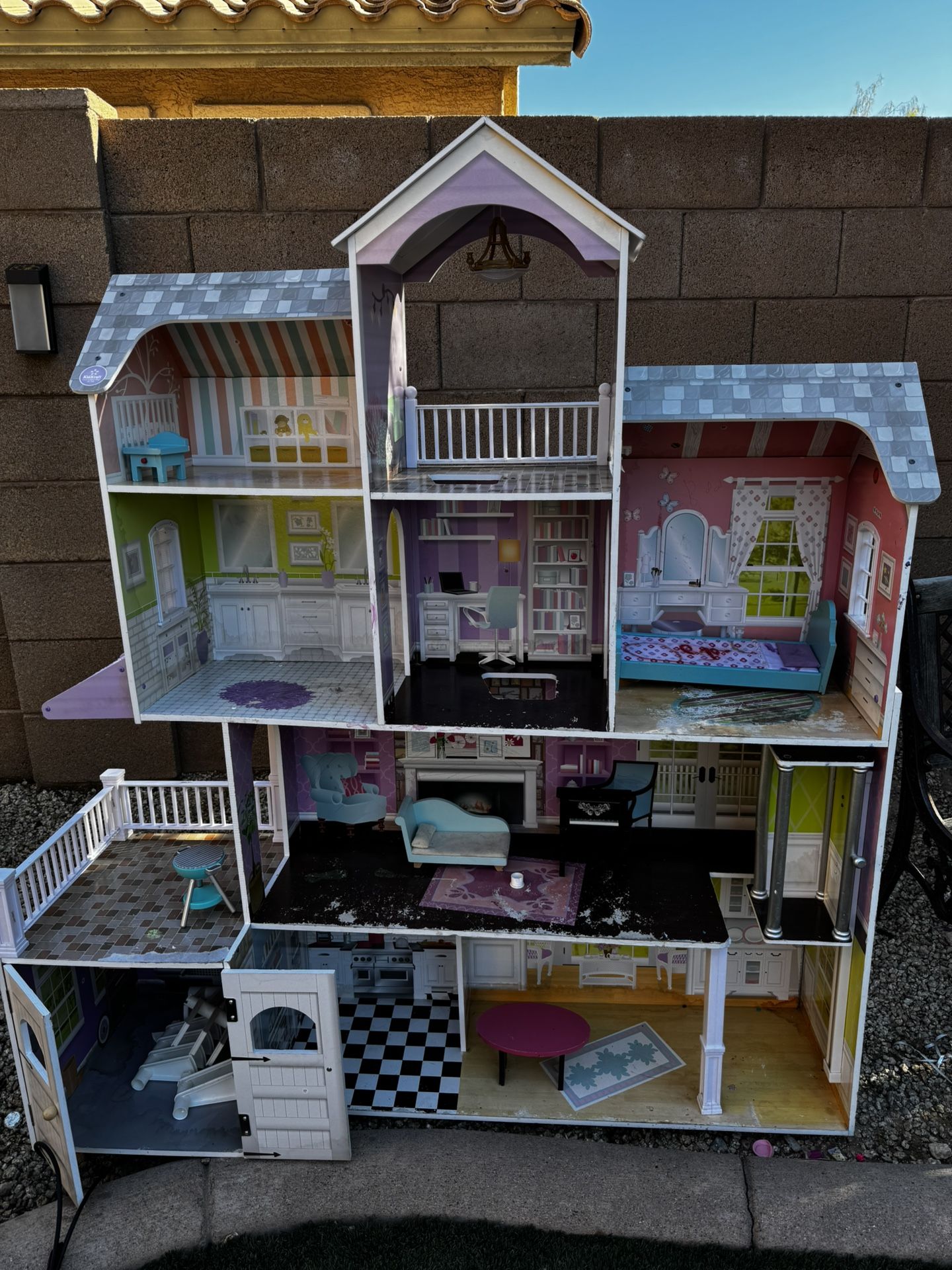 Large Wooden Dollhouse / Playhouse + Furniture — Great Condition!