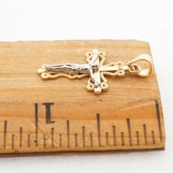 Religious 14K Yellow Gold Small Cross Pendant with Jesus #23174