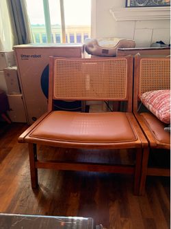 Mid century modern wicker back low chairs