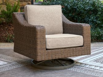 Beachcroft New Beige Outdoor Swivel Lounge with Cushion