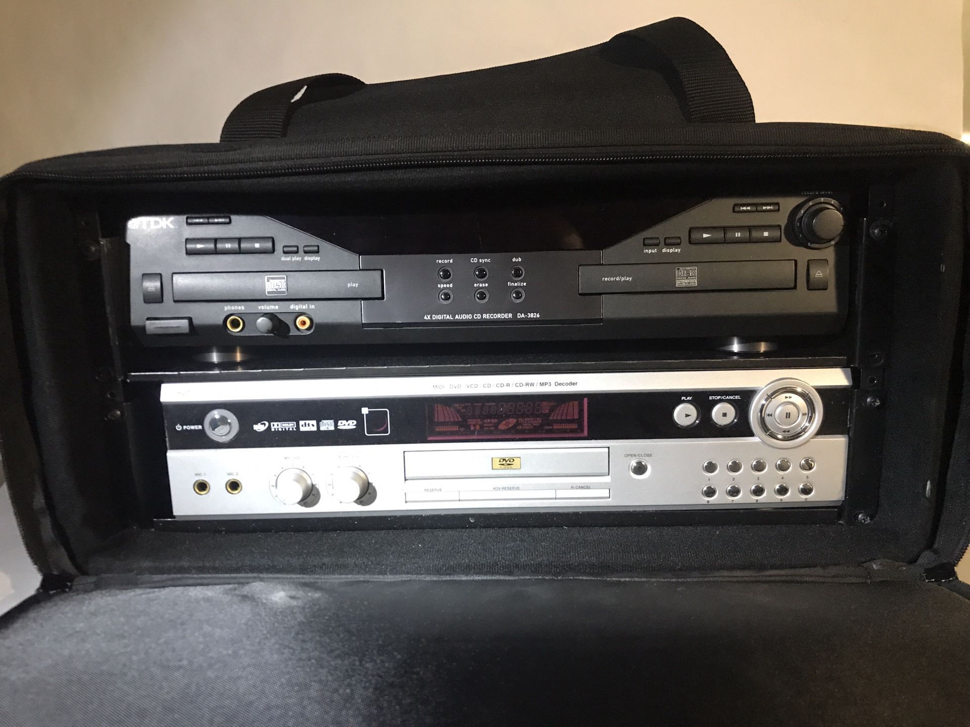 Karaoke Rig: Hyundai (HDT) HDV-203 + TDK DA3826 CD Recorder / Duplicator + rack mount travel case