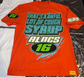 Orange ALOCS That’s A Awful Lot Of Cough Syrup Graphic Shirt Size Large Mens NEW