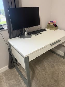 White and Gray Computer Desk with Drawer