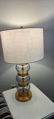 Large Gold Tone and Stacked Orb Glass Lamp