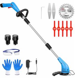 Lipoliftco Weed Wacker Cordless Battery Powered Lawn Edger Lightweight Grass Cutter with 2X2000mah Rechargeable Batteries 3 Types of Blades Electric M