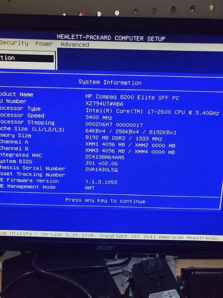 PC HP ELITE 8200 Sff Ci7 2600 8gb NO HARD DISK
