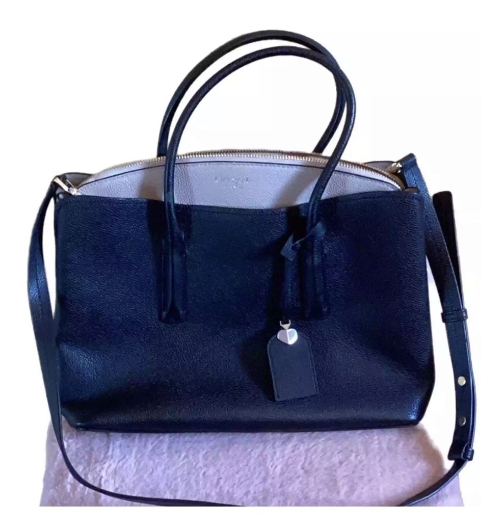 Kate Spade Margaux Two Tone Black & Taupe Pebbled 100% Leather Handbag Tv