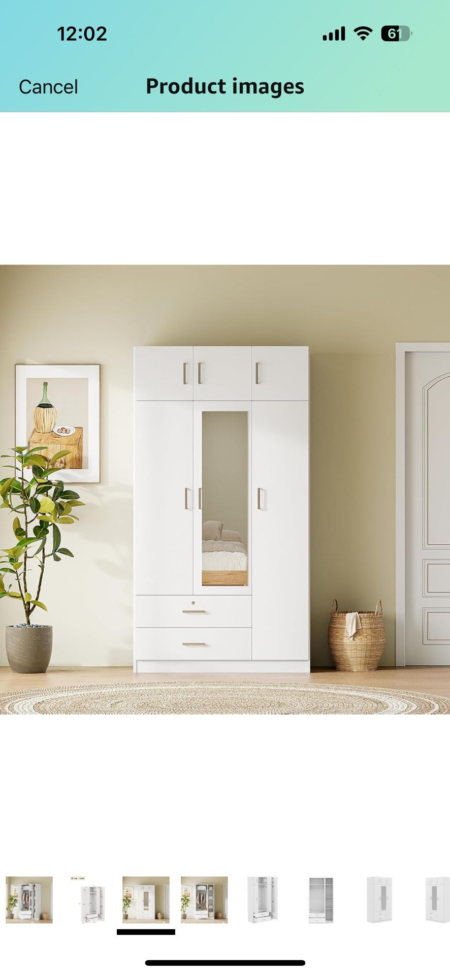 3-Door Mirror Wardrobe with 2 Drawers and Top Cabinet, for Bedroom, Living Room, White