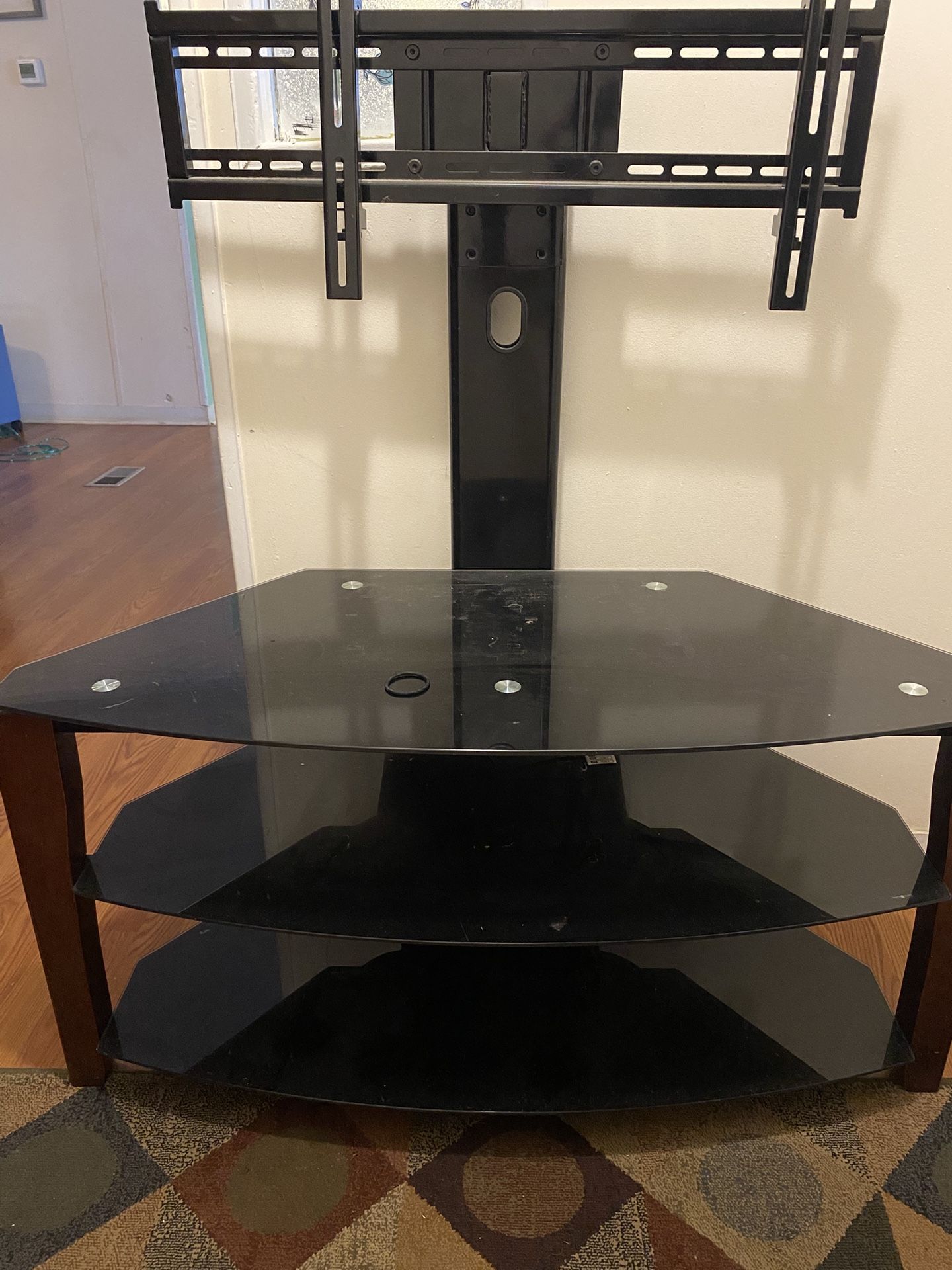 TV Stand With 3 Glass Shelves 44”wide 22”tall. Just In Excellent shape