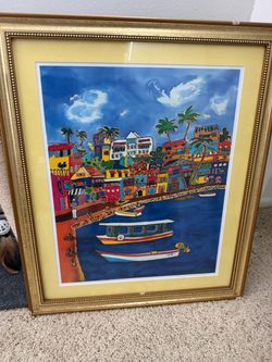 Set of 4 Framed Art Pieces - Vintage Gold Frames & Abstract Decor