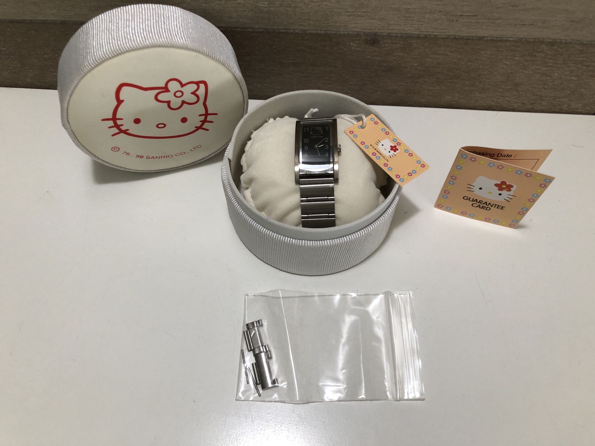 RARE HELLO KITTY Rectangle Face Stainless Steel Silver Finish Women's Watch-BLK