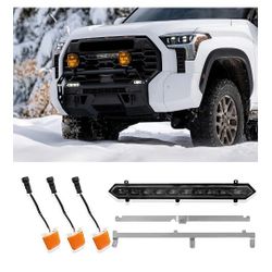 Front Bumper LED Grille Lights,3PCS Amber Grille Lights Insert,1PCS White Light Bar Set fit for Toyota Tundra for TRD Pro 2022 2023 2024,LED Grille 