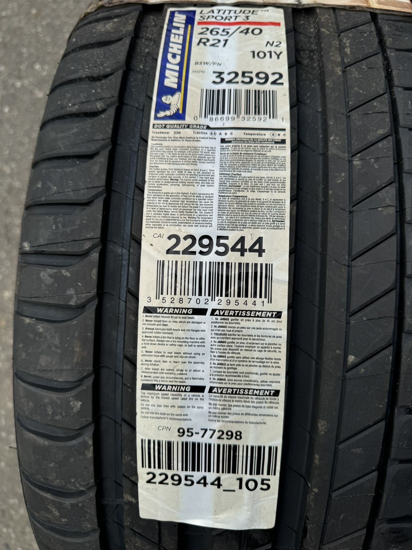 1 Tire 265/40/21