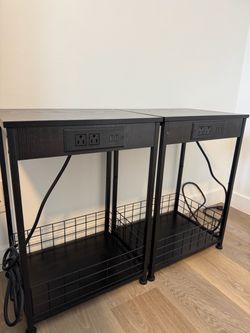 Pair of Black End Tables/ nightstands with Power Outlets and USB Ports