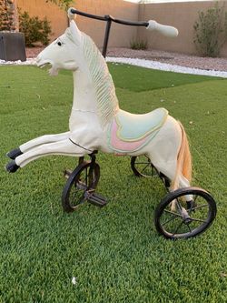 Vintage goat cart and Antique horse tricycle decorations