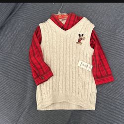 Mickey Mouse holiday sweater vest and long sleeve button up shirt set 