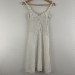 FREE PEOPLE Vintage White Linen Blend Smocked Summer Cottagecore Midi Dress