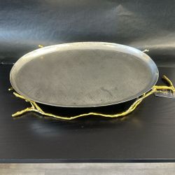 Oval Plater Branch Footed Brass & S/S  Brushed 48 cm by 25 cm