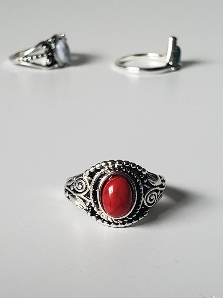 3 Pieces Women's Rings Bohemia Antique Silver plated Stone Finger joint Ring, Fashion Size 6