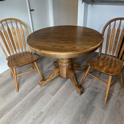 Solid Wood Round Dining Table with 2 Chairs 